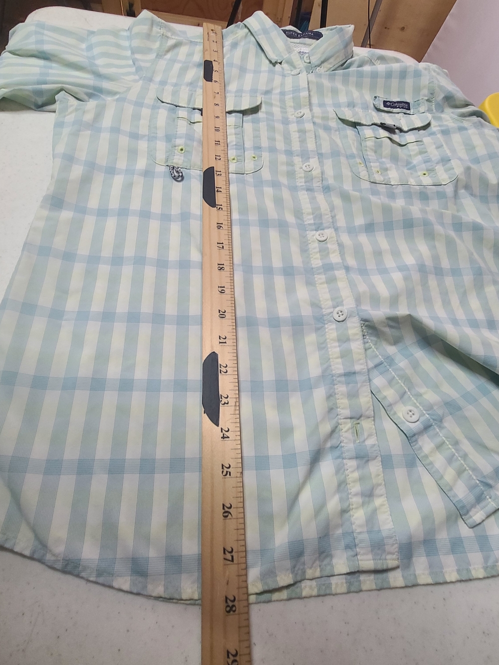 ​Columbia PFG Super Bahama Long Sleeve Fishing Shirt Women's L Blue Yellow Plaid - Picture 8 of 10